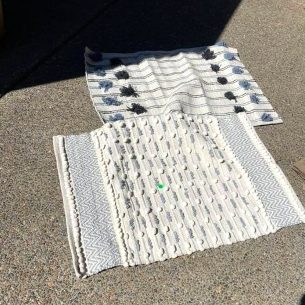 MAN MUD & DOG RUGS : 2 mud rugs - white, light blue, and blue - NWOT